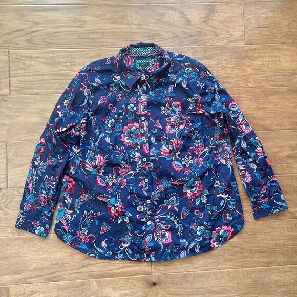Talbots Plus Button Up Shirt Size 2X Blue Pink Floral Paisley Long Sleeve - Picture 1 of 7